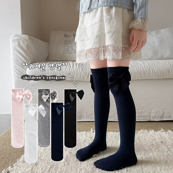 Girls' Long Socks, Princess Socks, Cotton Children's Socks for Spring, Summer, and Autumn, Baby Over-The-Knee High Socks with Big Bow