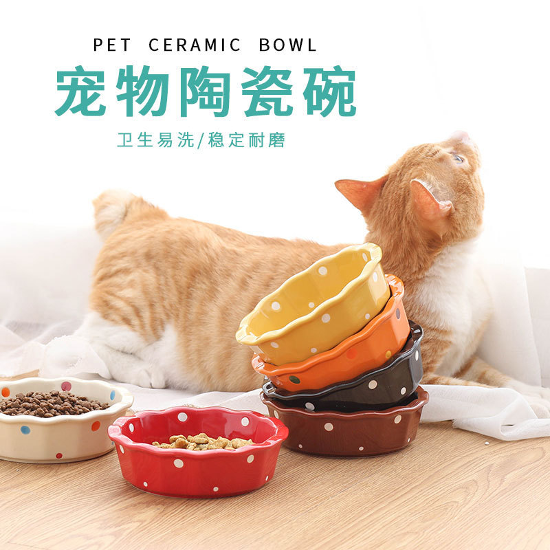 Ceramic Cat Bowl Rack Protects Cervical Spine Anti-Black Chin Cat Food Basin Small Dog Teddy Tilt Cat Food Bowl Cat Supplies