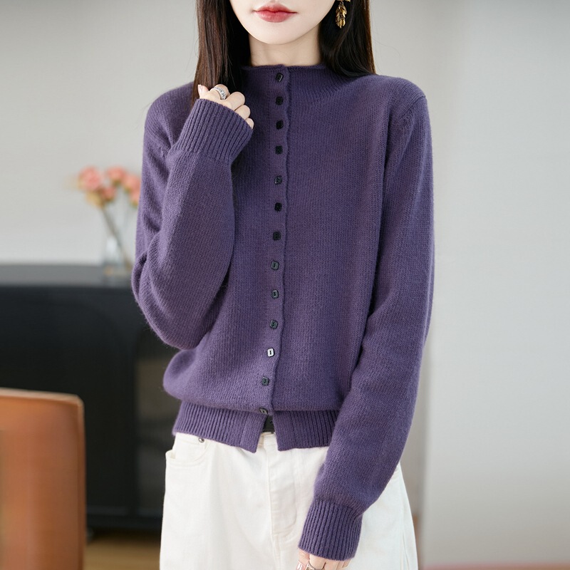 Spring, Autumn and Winter New Style Half Turtleneck Knitted Cardigan for Women, Skin-Friendly Long-Sleeved Knitted Bottoming Shirt with Sweater Jacket for Women