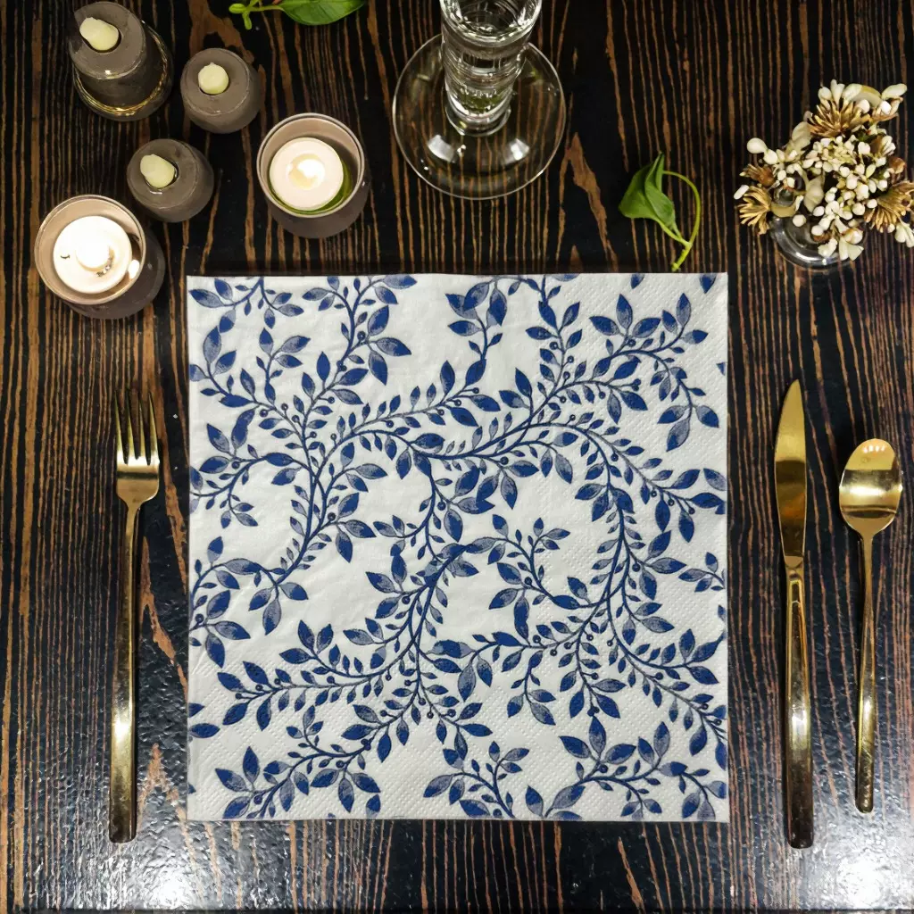 蓝色印花餐巾纸新款亚马逊热销 西餐鸡尾酒纸巾一次性源头工厂