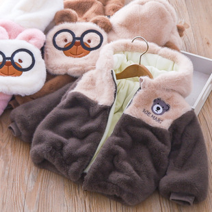 Foreign trade 2023 Winter New girls' fleece-lined thickened sweater cute eyes bear European mink baby coat cotton-padded coat