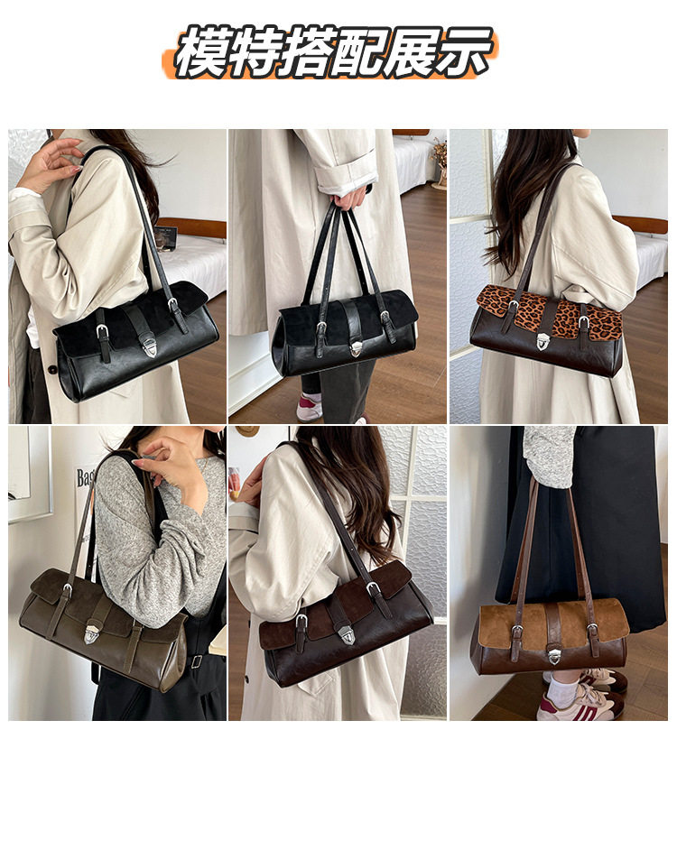Túi xách tay nữ dáng kẹp nách phong cách thanh lịch, chất liệu PU mềm, kiểu dáng vuông ngang — Màu cà phê Leopard Print, màu cà phê, màu nâu, xanh lá cây chi tiết 7