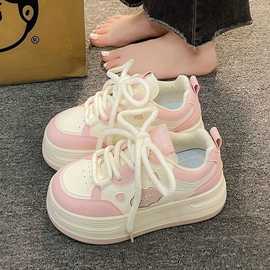 厚底大头娃娃饼干鞋女2025冬季新款软底小白鞋休闲面包百搭板鞋子