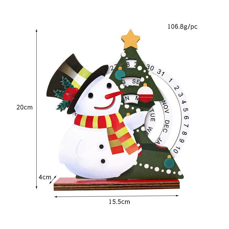Decoraciones navideñas Cuenta atrás Manual Calendario Decoración Adornos de madera Santa Muñeco de nieve Decoración de mesa redonda