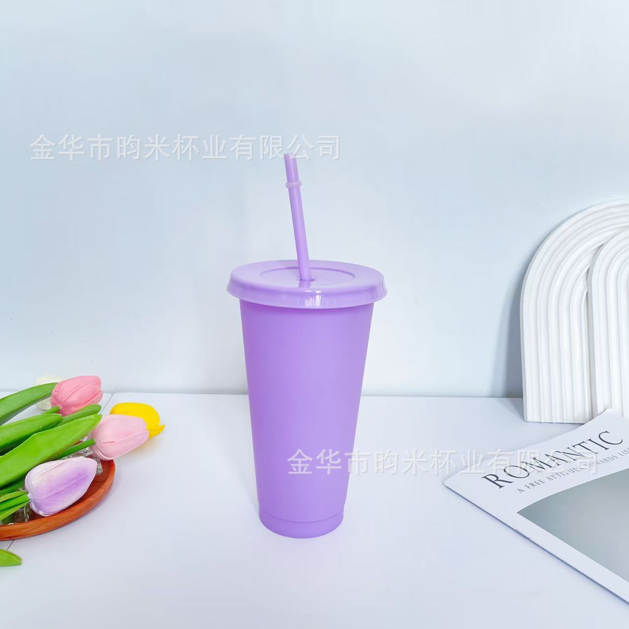 Transfronterizo PP color 24OZ taza de paja taza de té de leche de gran capacidad 710ML taza de plástico monocapa de color sólido se puede imprimir logotipo