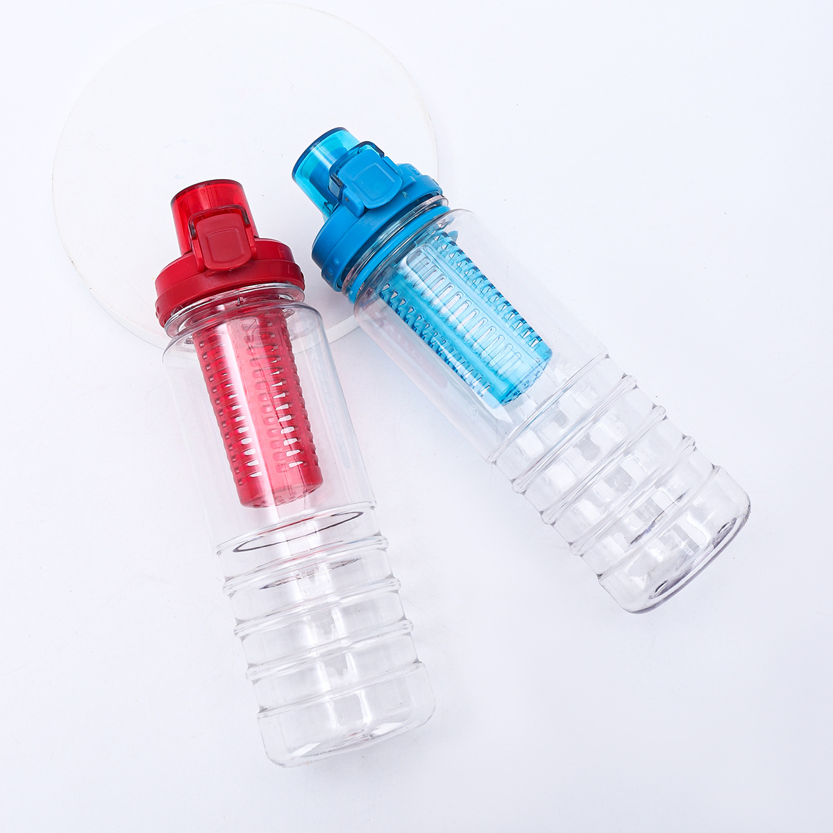 Nuevo deportivo taza de fruta de plástico de gran capacidad con tanque de fruta taza espacial de plástico transparente tapa rebote taza de agua recta