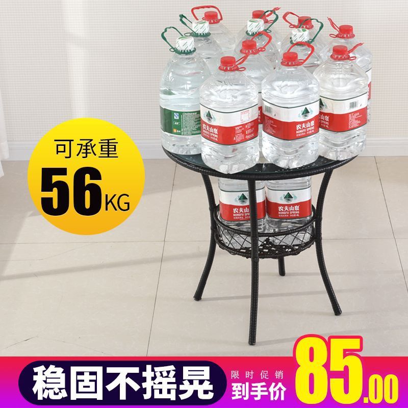 简约阳台休闲储物小圆桌迷你藤编钢化玻璃茶几圆形小茶几套装|undefined