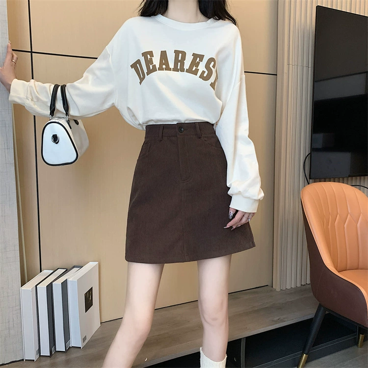 Ретро вельветовая коричневая юбка для женщин, осенне-зимний новый стиль, маленькая юбка Майярд с высокой талией, облегающая бедра, короткая юбка