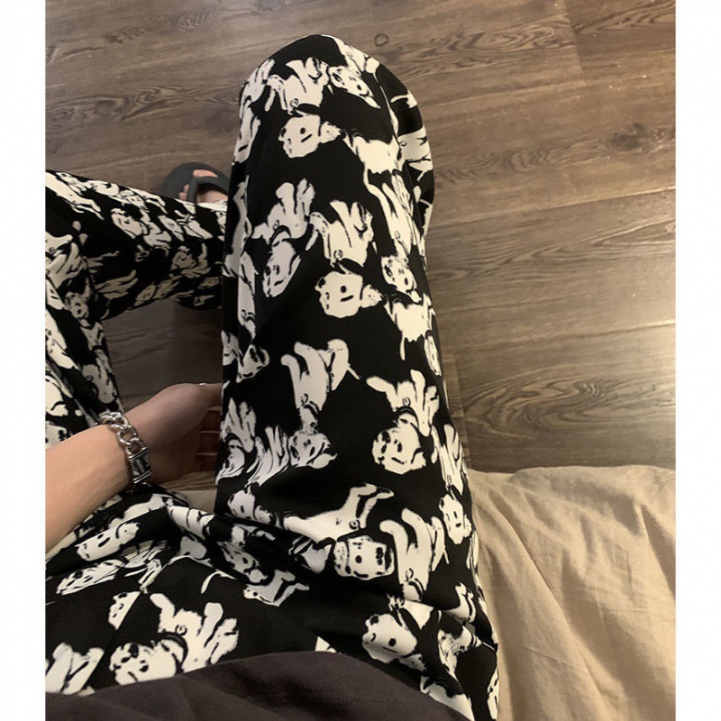 Pantalones de estilo carkala impresos pantalones de pierna ancha de verano para mujer versátil cintura alta adelgazante drapeado Pantalones rectos de moda casual