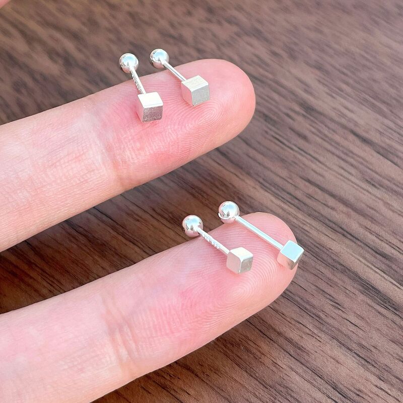 S999 Silver Needle Explosions Personalized Simple Joker Small Square Earring Nails Ear Holes Screw Sleeping Free Ear Nails