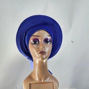 New Muslim Hat Solid Color Ladies Multi-Layer Bandage Turban Hat African Wedding Ethnic Hat with Detachable Braids