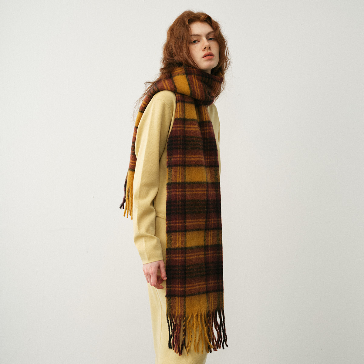 Kaschmirschal im Retro-Design mit kariertem Farbton und Fransen, für den Winter für Damen, verleiht weicher Latzschal eine besondere Note_voghion.com