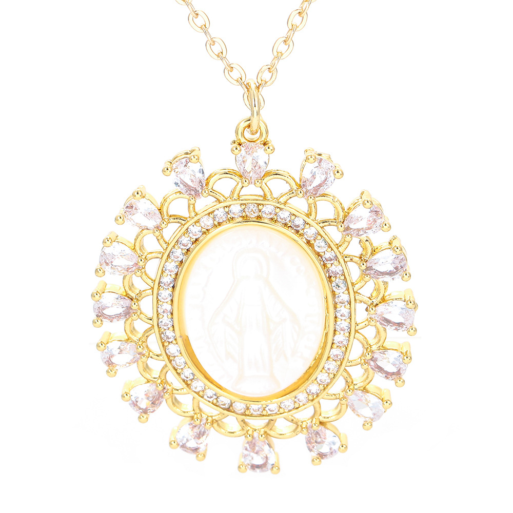 10g Weight Retro Geometric Copper Plating Shell Zircon Pendant Necklace