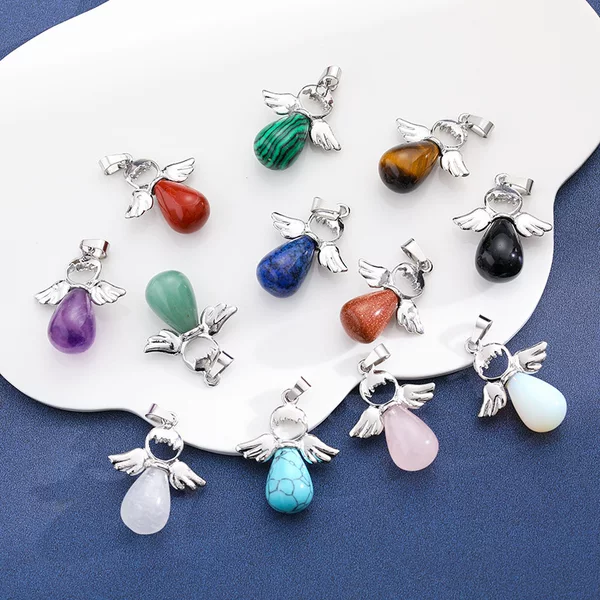 Natural Stone Amethyst Pink Crystal Pendant Natural Stone Crystal Pendant Necklace Yoga Accessories Natural Stone Angel Pendant