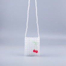 新款网红透明亚克力DIY服饰搭配樱桃串珠小方包编织珠子包斜挎包