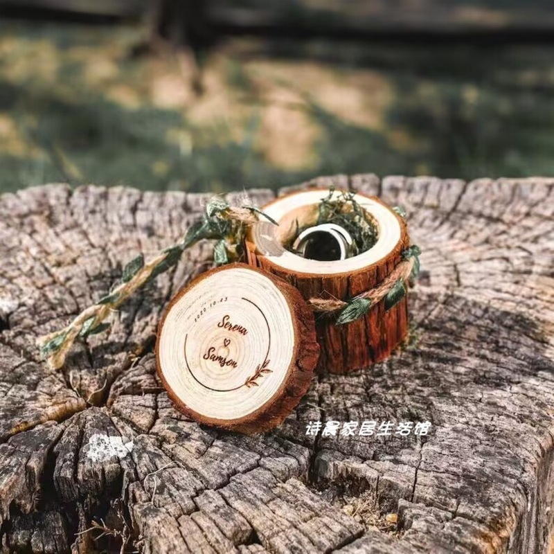 etsy クロスボーダーホットセール木製木の丸太リングボックスクリエイティブフォレストウェディングプロポーズリング交換リングボックス|undefined