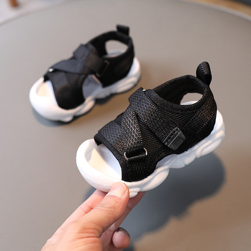 Children's Sandals Girls Solid Color Velcro Korean Sandals Children's Beach Shoes Baby Soft Sole Summer Baotou Sandals