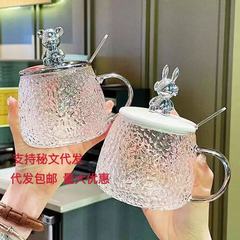 小熊ガラスカップ コーヒーカップ マグカップ インス風ギフトカップ 家庭用花茶カップ 耐熱ハンドル付きカップ ロゴ印刷