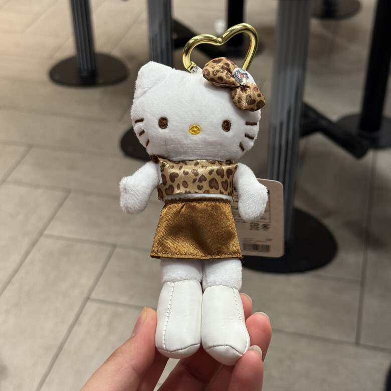 猫咪豹纹 黑皮贵妇粉色 长腿猫咪挂件毛绒公仔爱心扣挂饰1|undefined