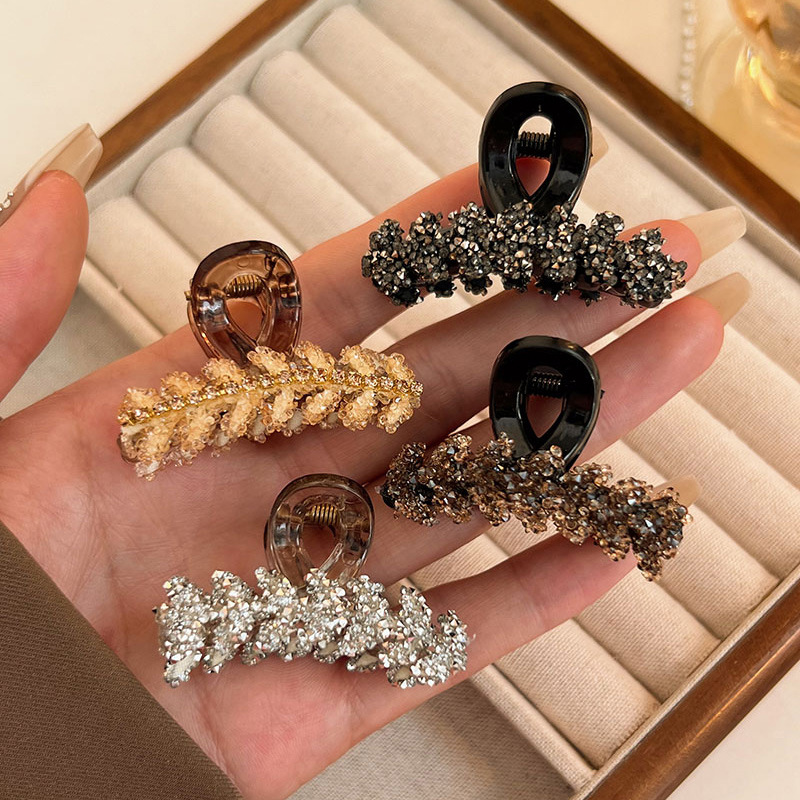 Pince à cheveux de luxe avec strass et pointe en forme de blé, petite griffe, pour femme, pince requin haut de gamme pour demi-queue de cheval, pince à frange latérale_voghion.com