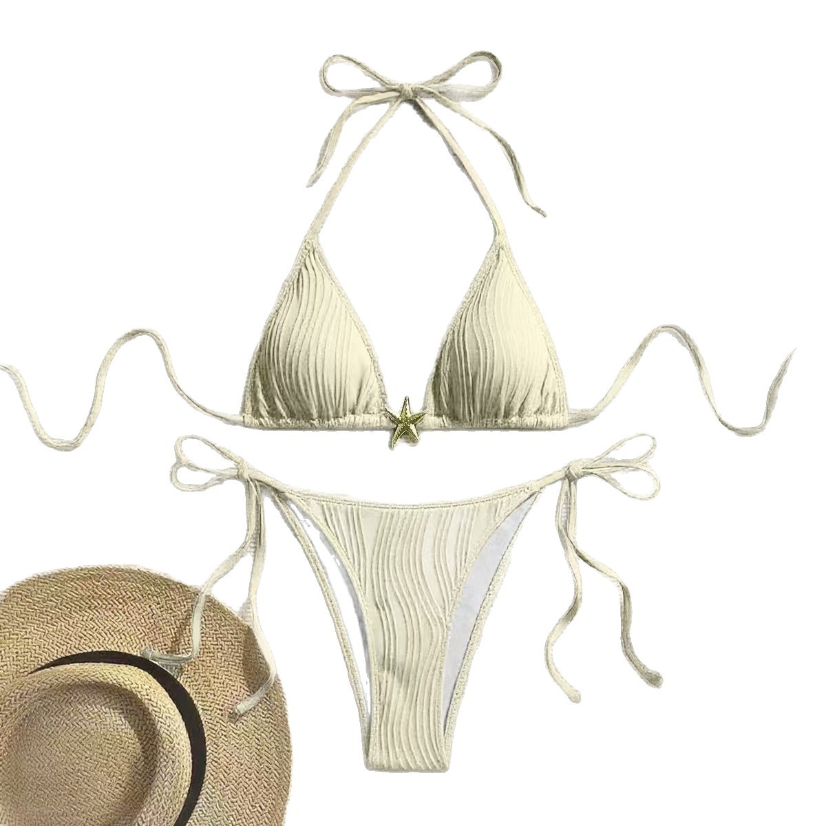 Ensemble bikini élégant pour femme, couleur unie, haut triangle ajustable, bas classique. Maillot de bain polyvalent pour la piscine et les vacances à la plage._voghion.com