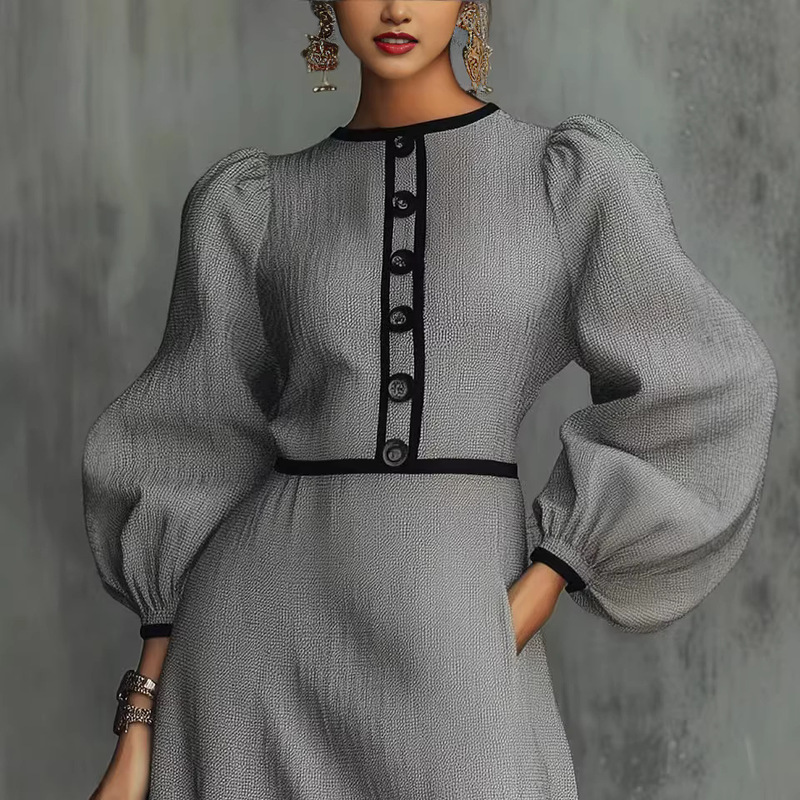 2026 New Model Independent E-Commerce French-Style High-End Chanel-Inspired Gray Patchwork Knit Dress 2026 New Model Independent E-Commerce French-Style High-End Chanel-Inspired Gray Patchwork Knit Dress