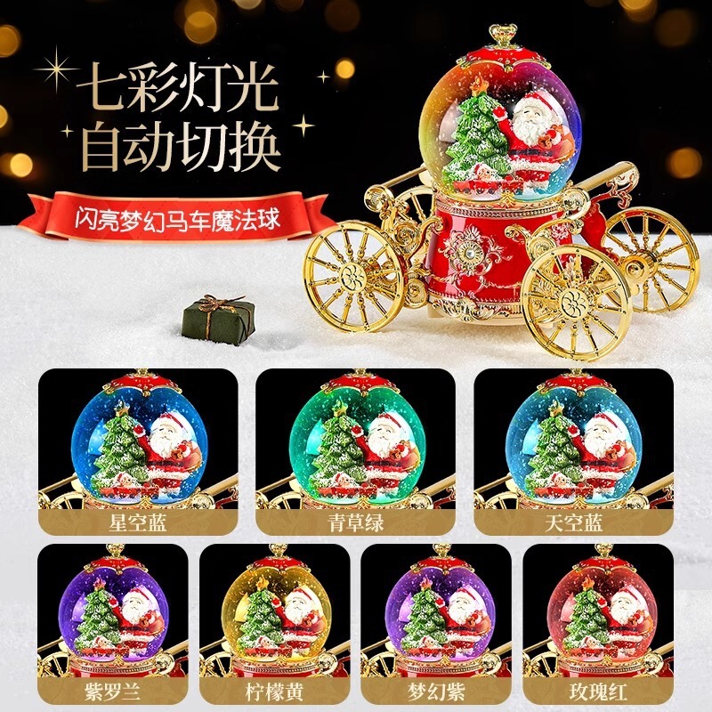 Christmas carriage crystal ball music box ornaments music box snow Santa Claus for children small gifts