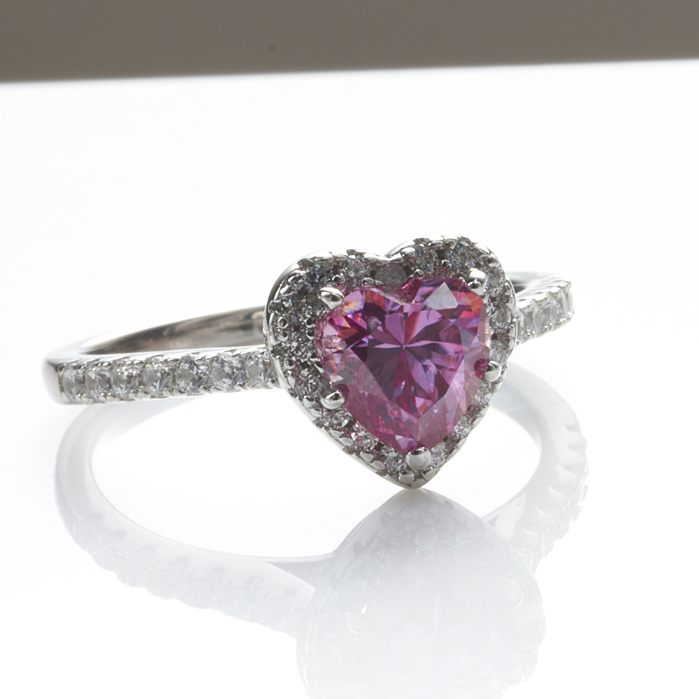 Anillo rosa azul verde de moissanita, anillo de moissanita de plata en forma de 1 quilate de forma de corazón