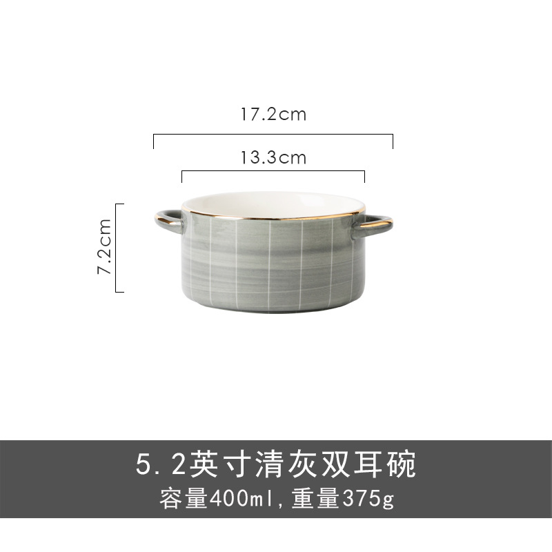 Tazón de sopa de doble oreja de cerámica con tapa tazón de ensalada de fideos instantáneos Luz de lujo personalizado hogar tazón grande nórdico borde dorado image 8