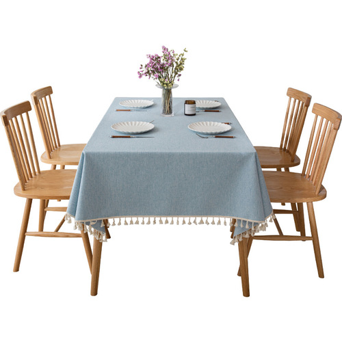 ins cotton and linen tablecloth waterproof and oil-proof no-wash light luxury high-end coffee table tablecloth rectangular solid color dining table cloth