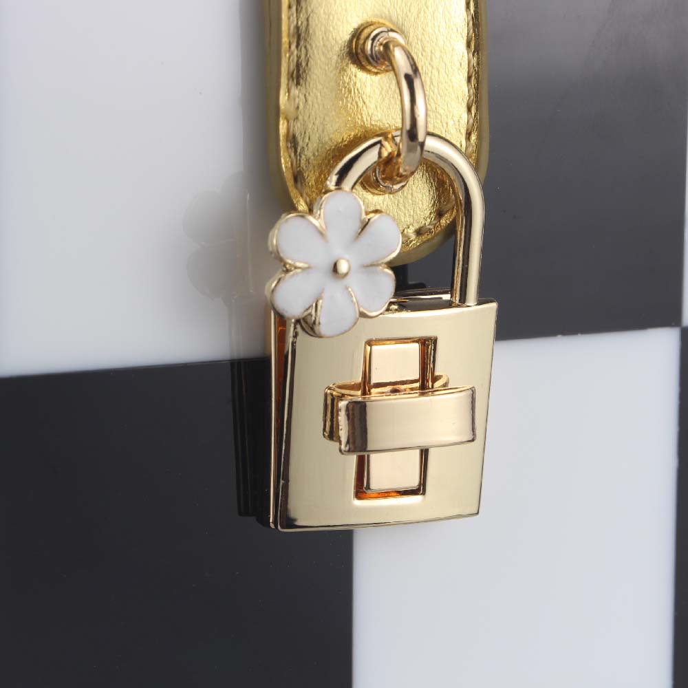 Trendy Korean-Inspired Checkerboard Acrylic Box Bag – Versatile Shoulder & Crossbody Clutch With Lock Closure_voghion.com