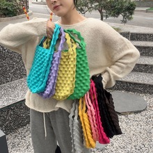 新款針織菠蘿包女手提包磁吸扣設計韓版針織熱定型時尚包純色現貨