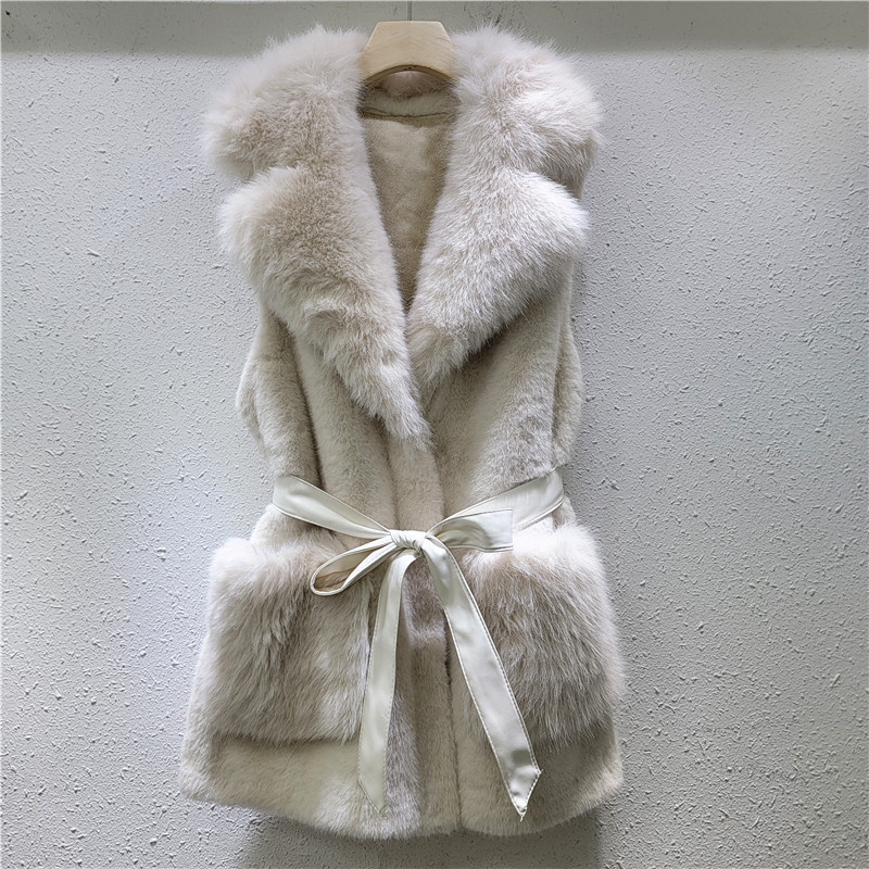 2024 autumn and winter new European mink velvet vest women's mid-length lapel lace-up pocket simulation mink fur vest 2024 autumn and winter new European mink velvet vest women's mid-length lapel lace-up pocket simulation mink fur vest