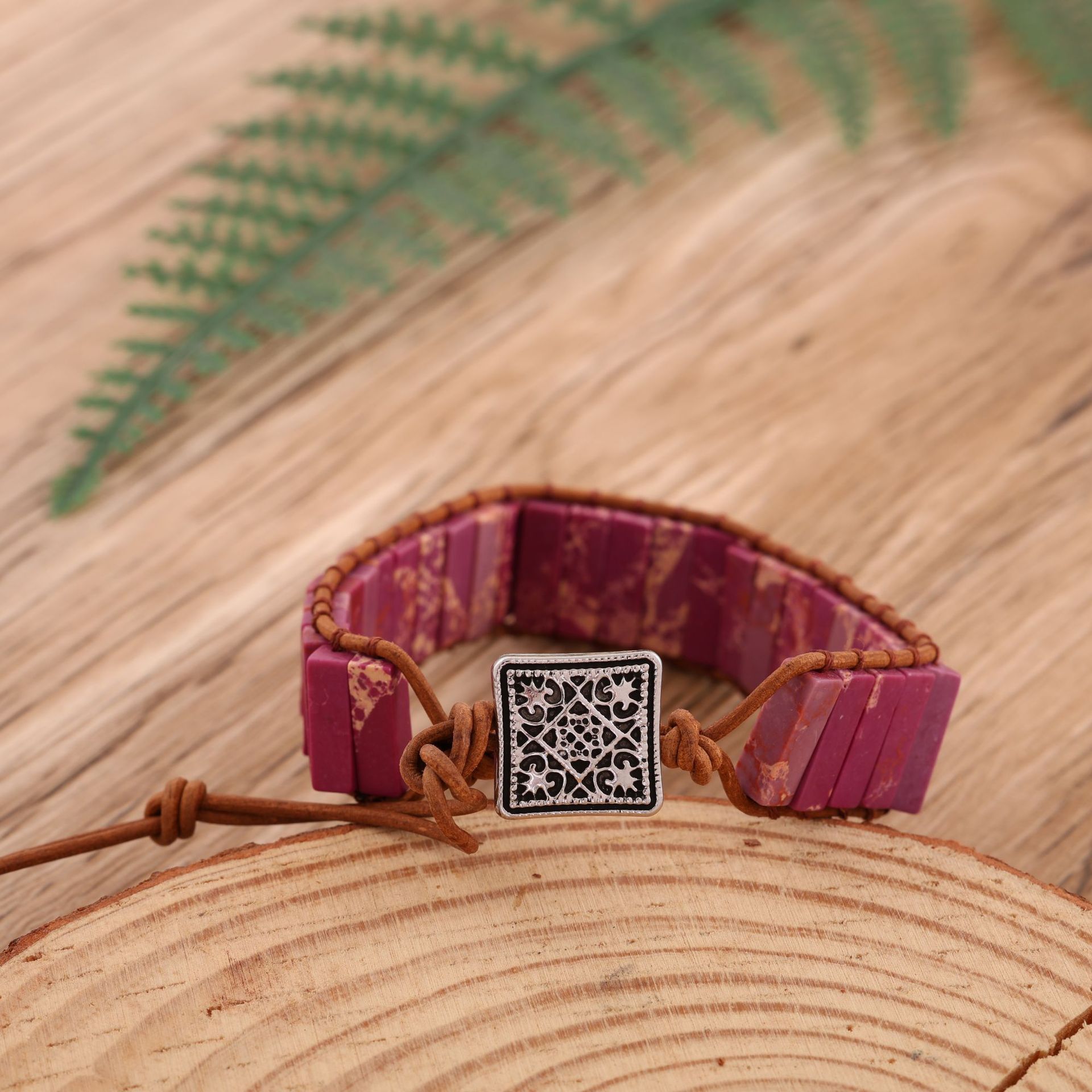 Longrui Amazon joyería transfronteriza imitación piedra natural pulsera de cuerda de cuero tejida a mano joyería de mano creativa bohemia