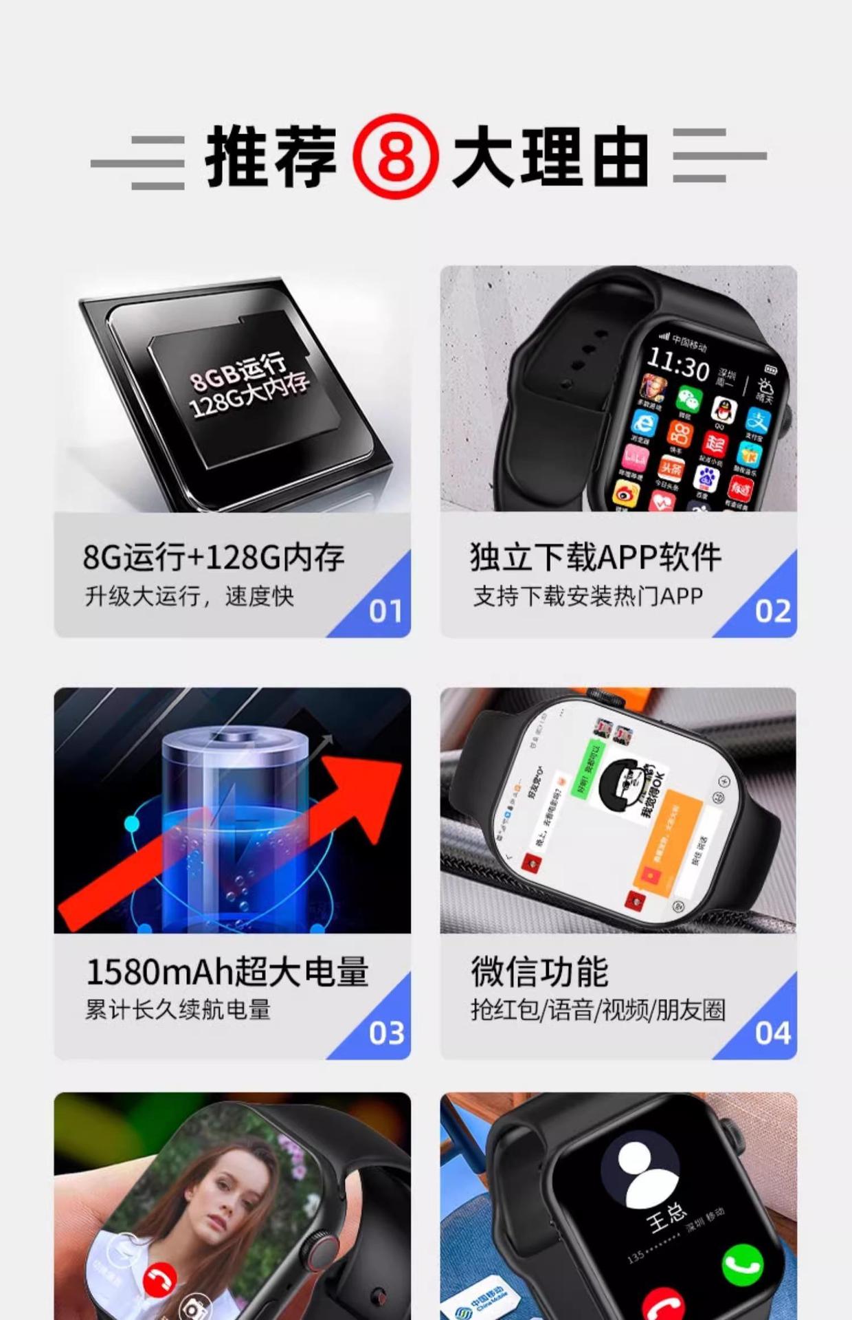 Large-screen 5G WiFi-enabled smart smartwatches for men and women, adult NFC with SIM card insertion Specification drawing