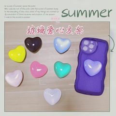 Candy-Colored Crystal Glass Heart Phone Case with Lazy Stand – Adjustable, Stick-On Design for Easy Desk Support, Perfect for Women Who Love Binge-Watching Series