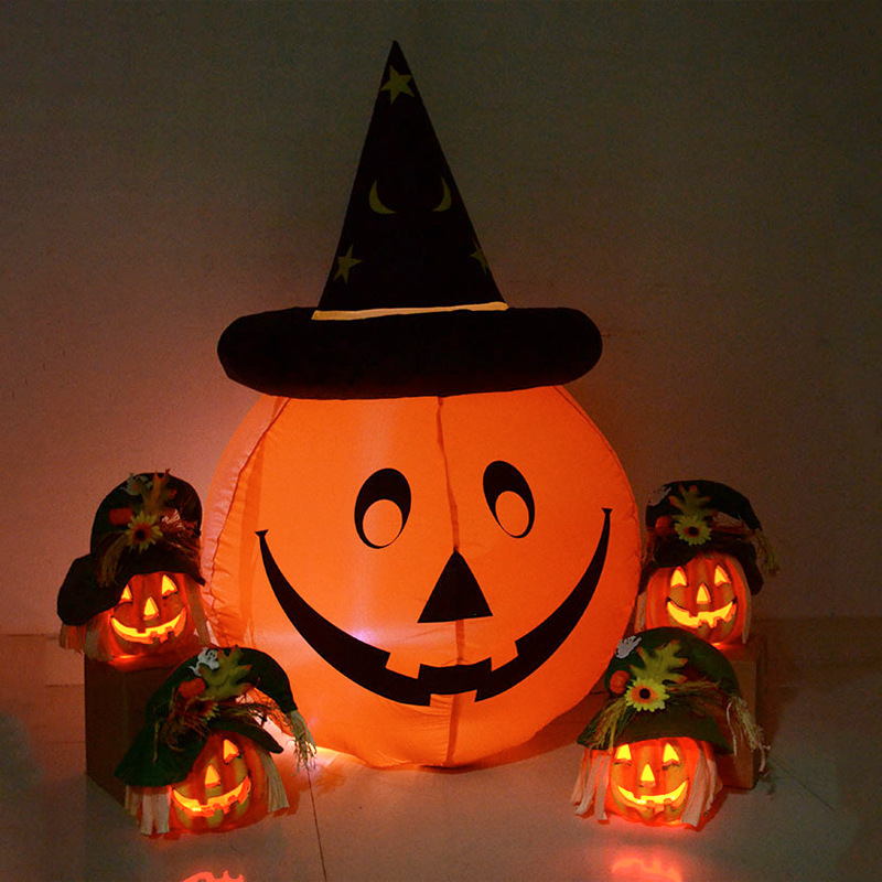 在庫ありハロウィンインフレータブルエアモデル LED ライトカボチャウィザードハットインフレータブル装飾屋外中庭ホリデーデコレーション|undefined