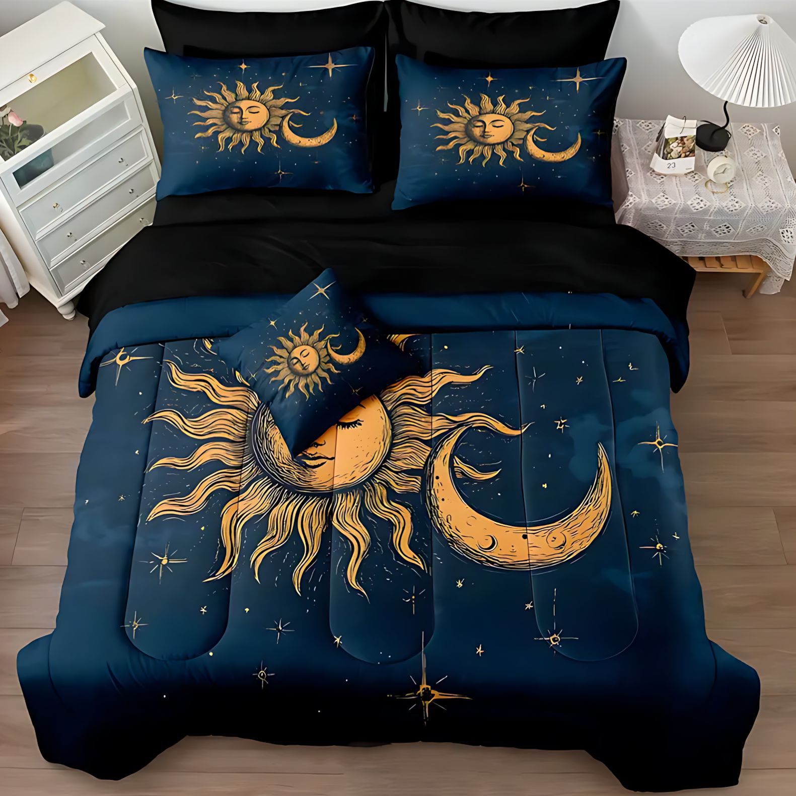 TEMU / JIT Amazon transfronterizo Sol Luna Planeta 3D impresión digital suave 180gms colchón funda de almohada conjunto