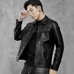 European and American Retro Workwear Leather Jacket Men's Jacket Trendyy 2024 Spring and Autum New Thin Velvet Lapel Leather Jacket for Men