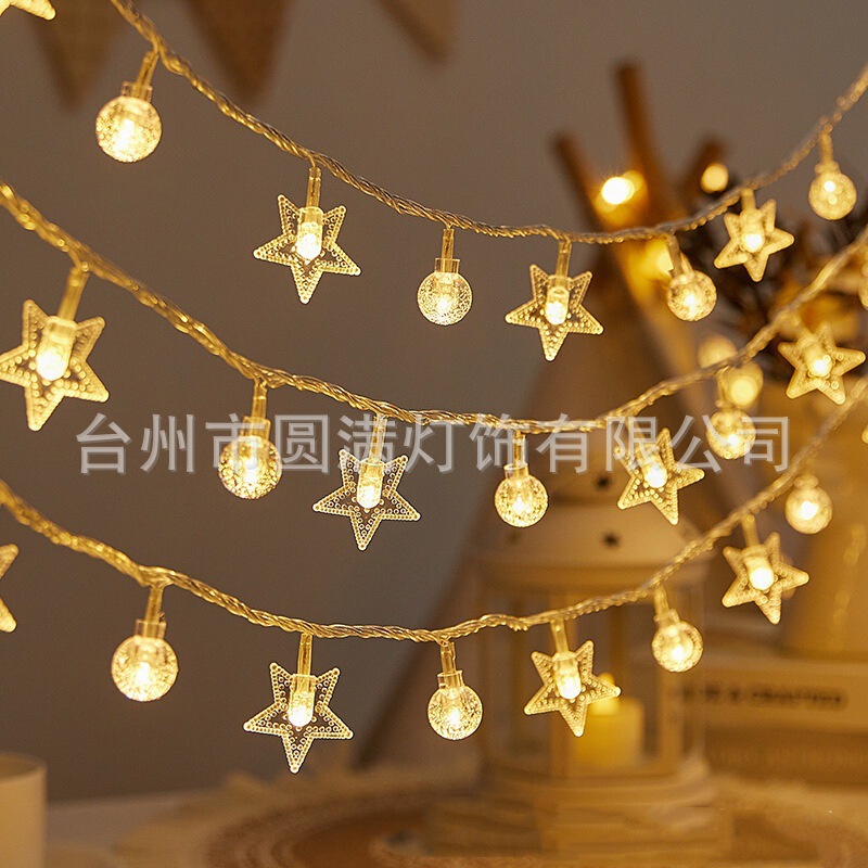 Star-shaped LED string lights, solar-powered outdoor camping atmosphere lights, Christmas decorations, flashing string lights