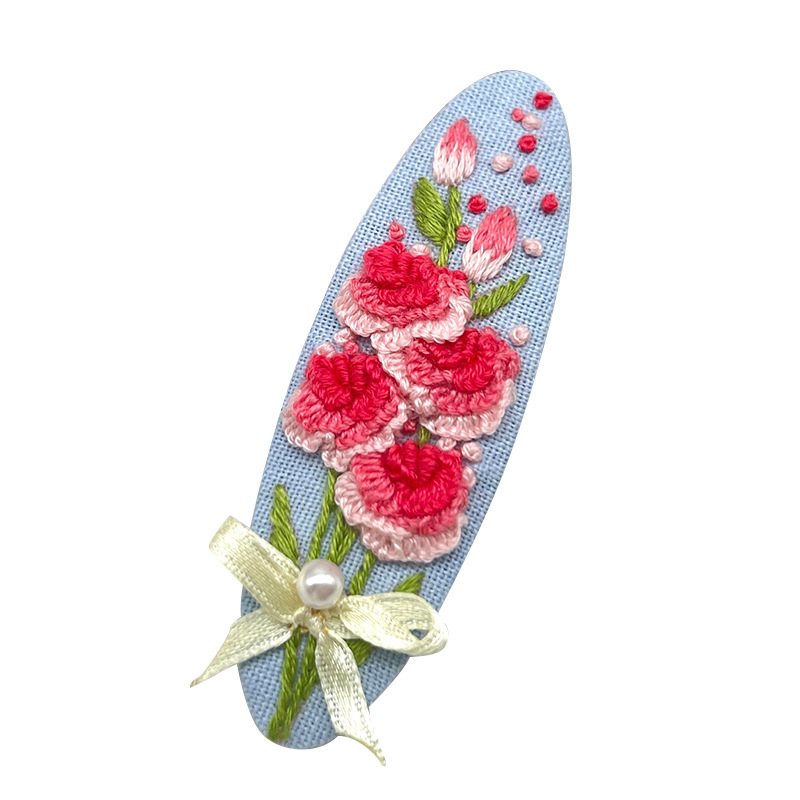 Lu bordado brocas de cabello paquete de material DIY brocas de cabello rotas hechas a mano brocas de boca de pato niñas lindas brocas de cabello retro bordadas creativas