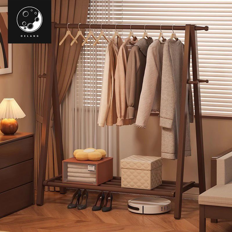 Solid Wood Coat Rack, Household Floor-Standing Clothes Rack, Bedroom Room Clothes Rack, Simple Clothes Drying Rack, Folding Clothes Drying Rack
