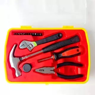 厂家专业定制17pcs高档家用工具组套塑盒工具套装钳子扳手披头