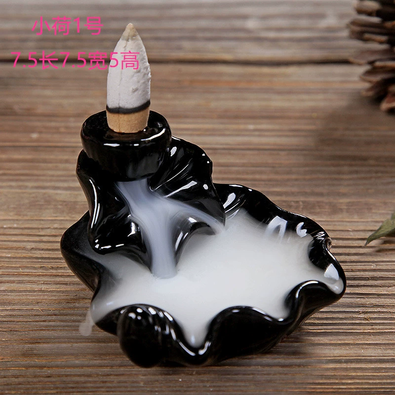 Ceramic Backflow Incense Burner, Lotus Inverted Design, Decorative Buddha Incense Holder