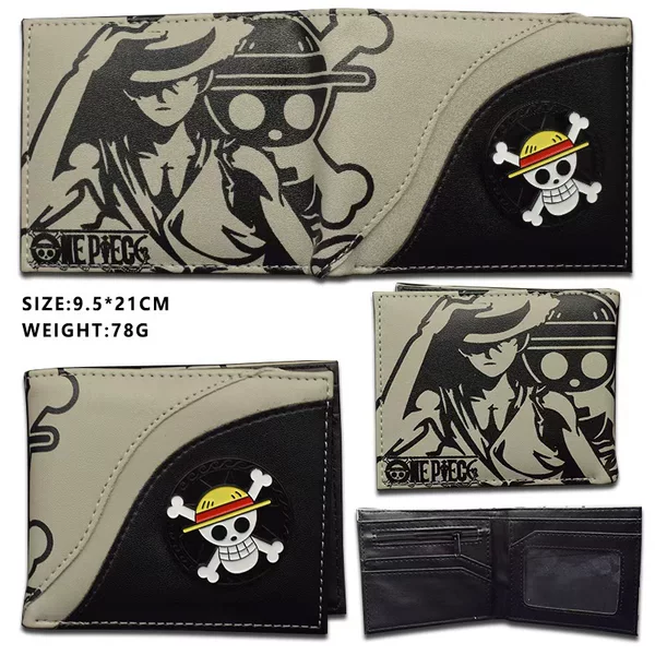 Anime cartoon pattern rotatable metal logo men's short wallet 80% off coin purse One Piece Luffy
