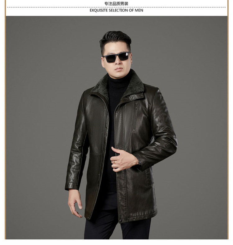 Genuine Leather Jacket Men's Mid-length Coat Thickened Lamb Sheep
