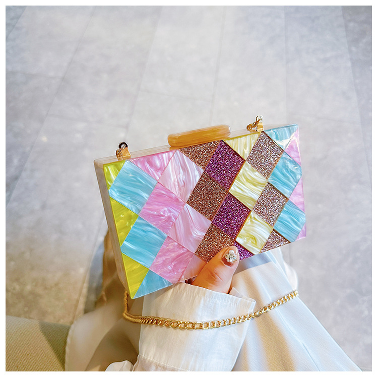 New cross-border foreign trade women's checkered acrylic bag, dinner bag, single-shoulder crossbody wedding and banquet clutch bag undefined