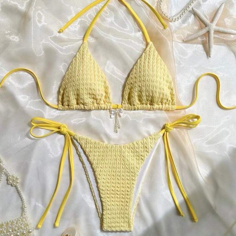 2025 Europe and the United States cross-border new swimsuit women's sexy backless strap solid color bikini bikini for foreign trade