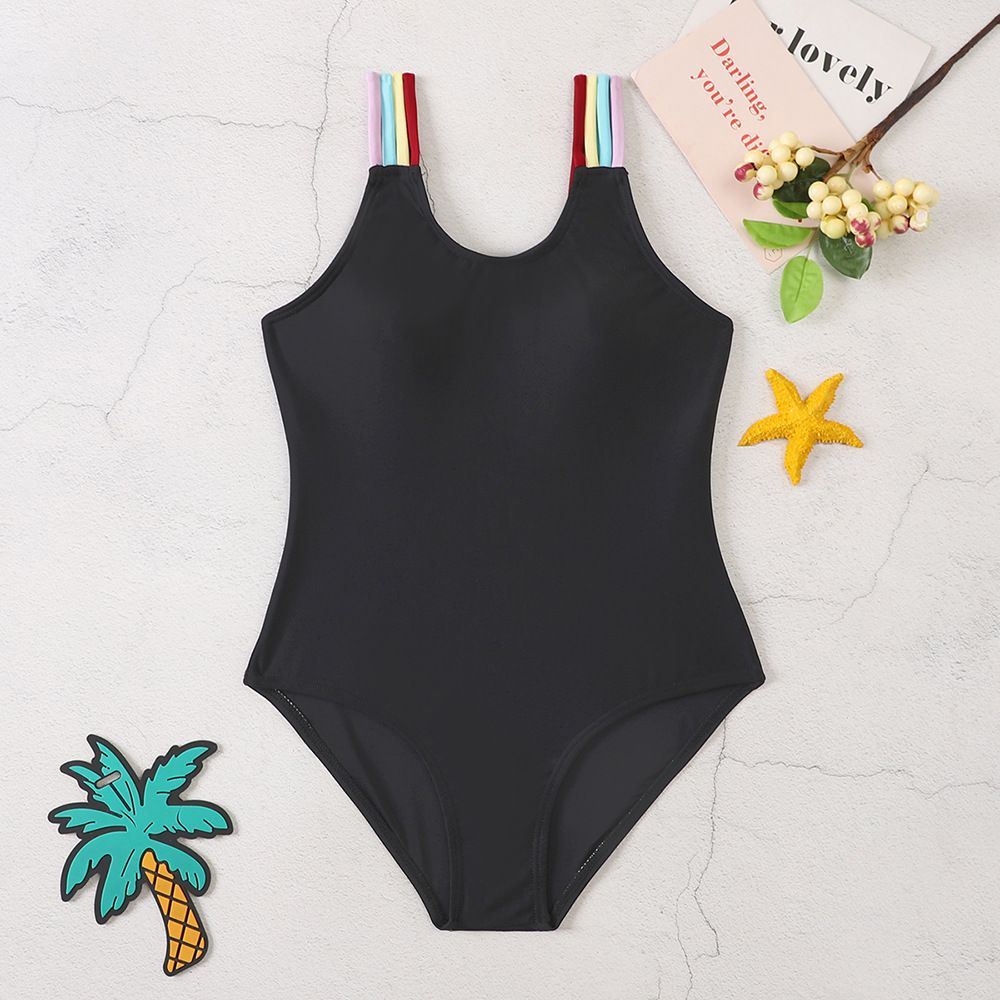 childrens solid color onepiece swimsuit black swimsuitpicture1