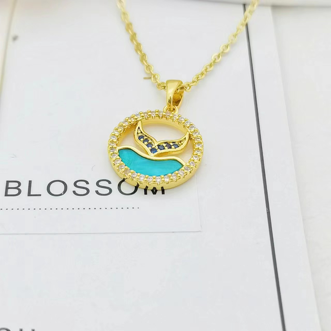 Ig Style Bamboo Flower Fish Tail Titanium Steel 18k Gold Plated Pearl Zircon Pendant Necklace In Bulk display picture 4